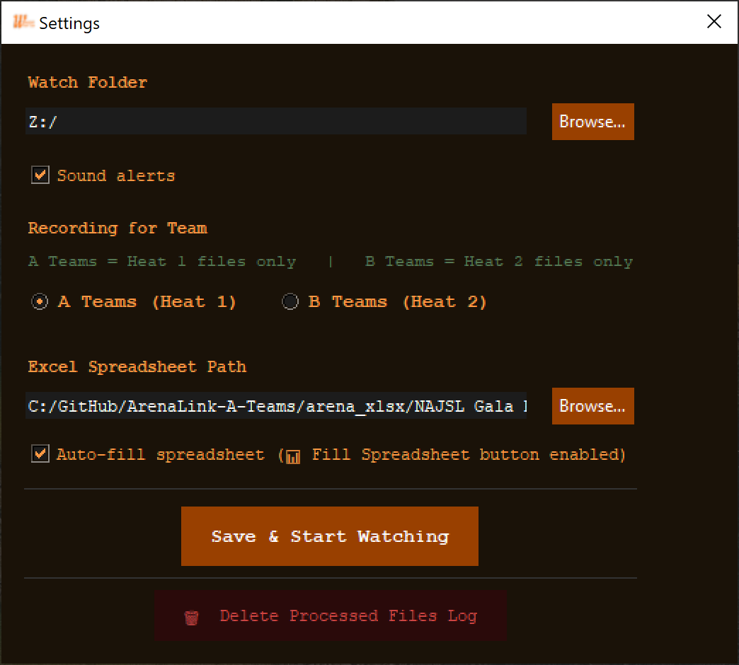 ArenaLink settings and configuration screen
